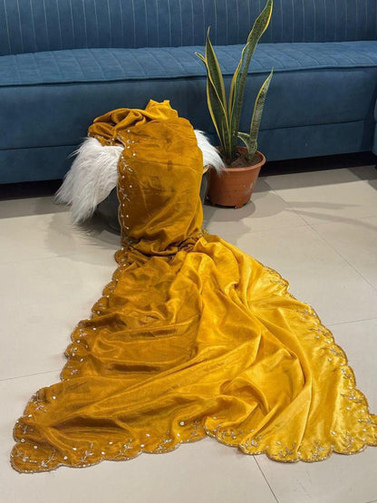 Pure Soft Chinon Peding Silk Saree with Cutt Dana & Moti Handwork