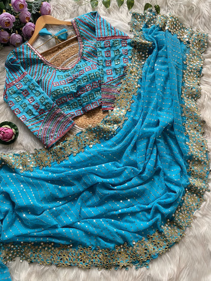 Heavy Soft Georgette Saree with Embroidery Sequence & Real Mirror Work