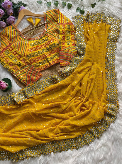 Heavy Soft Georgette Saree with Embroidery Sequence & Real Mirror Work