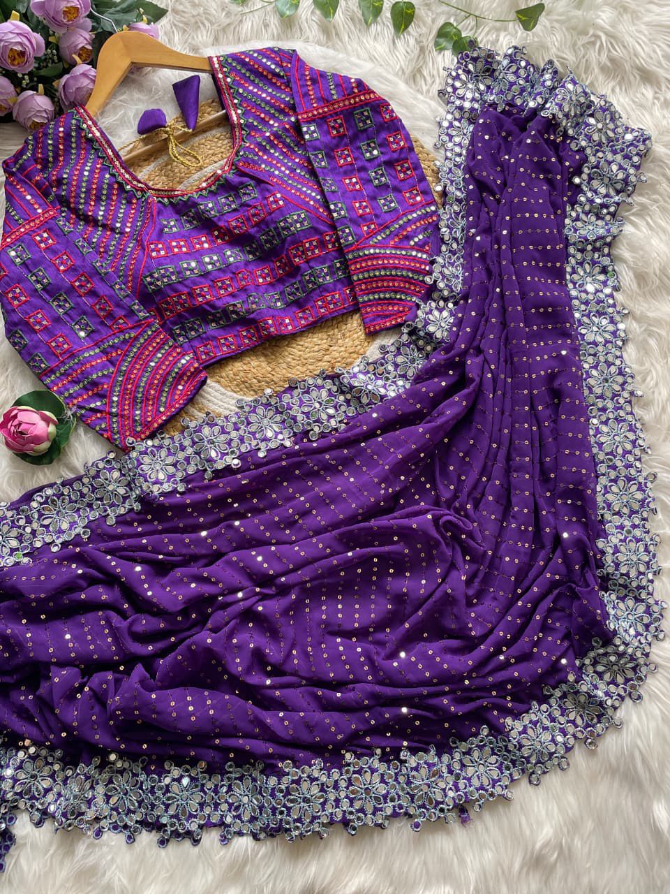 Heavy Soft Georgette Saree with Embroidery Sequence & Real Mirror Work