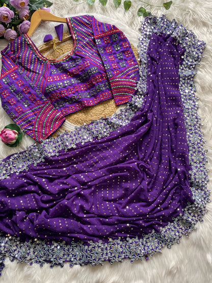 Heavy Soft Georgette Saree with Embroidery Sequence & Real Mirror Work