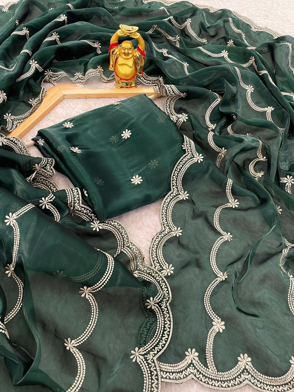 Georgette Embroidered Saree with Scallop Border for Women