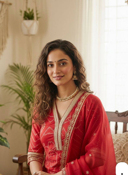 Suit Set with Net Dupatta