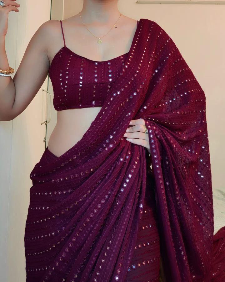 Heavy Georgette Saree with Embroidery Thread & Sequence Work for Women