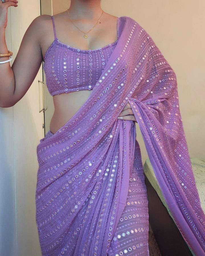 Heavy Georgette Saree with Embroidery Thread & Sequence Work for Women