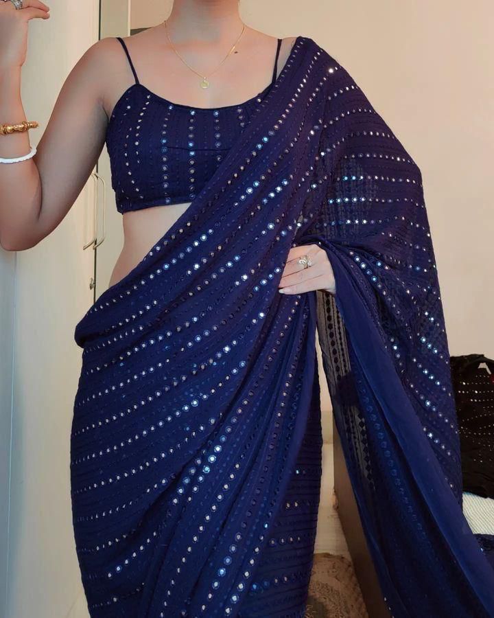 Heavy Georgette Saree with Embroidery Thread & Sequence Work for Women